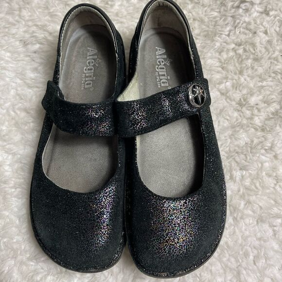 Alegria leather black suede Mary Jane with multi color sparkling glitter… - Picture 1 of 9
